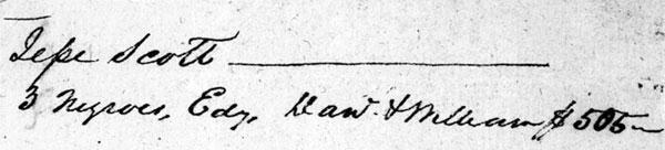 Jesse Scott’s receipt for purchase of the Fossett family at 1827 Monticello auction