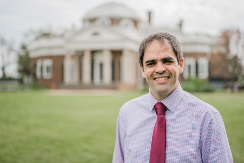 Steve Light standing on Monticello's West Lawn