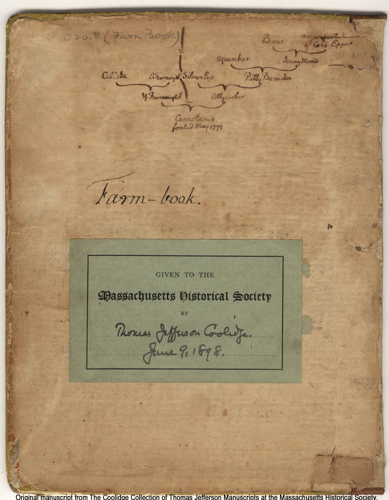 Page from Jefferson''s Farm Book showing Caractacus''s lineage