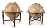 This pair of terrestrial and celestial globes were made by William and Thomas M. Bardin. Jefferson owned two similarly sized globes by the famed globemakers. Terrestial and Celestial Globes