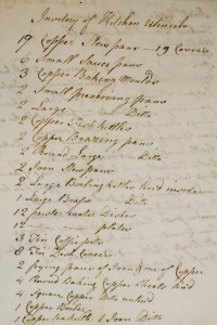 1796 Inventory of Kitchen Utensils by James Hemings