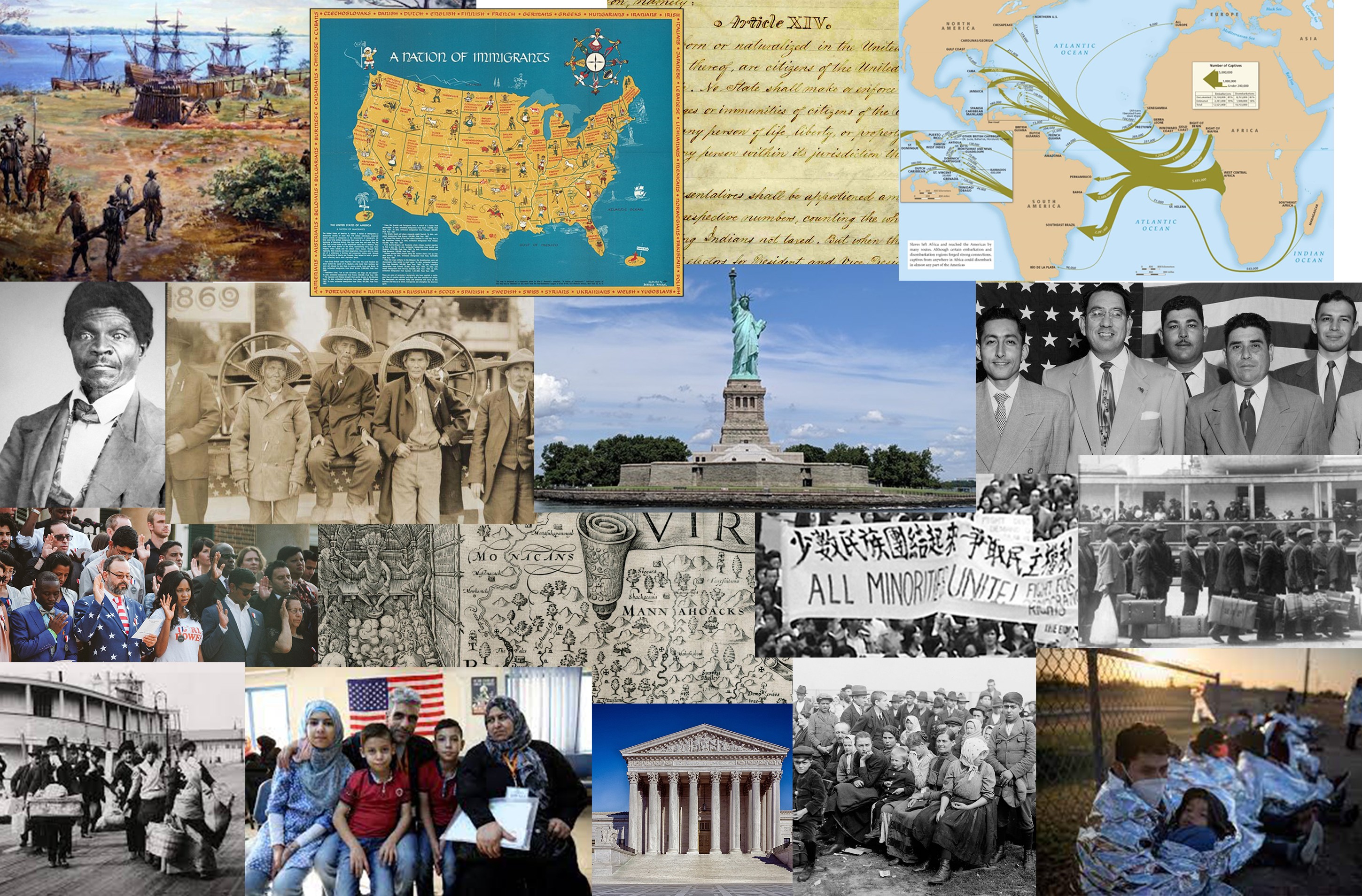 Collage of Immigration History in America