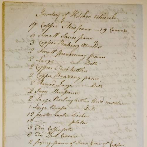 Inventory of Monticello's Kitchen Utensils attributed to James Hemings