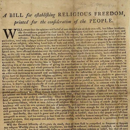 Printed version of the Statute of Virginia for Religious Freedom