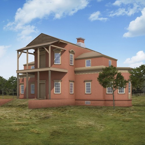 Rendering of the first version of Monticello built in the 1770s; image by RenderSphere LLC
