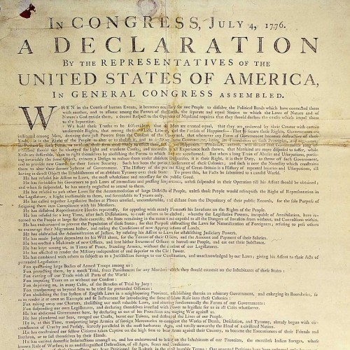An early typeset copy of the Declaration of Independence