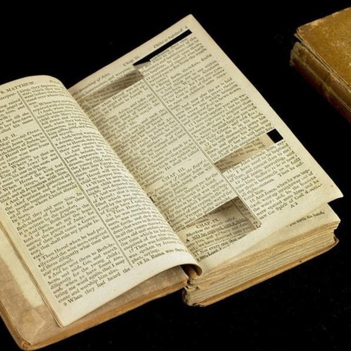 Image of one of the Bibles Jefferson used to create his own version of the Gospels