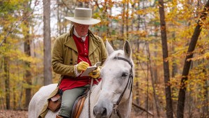 Directions to Monticello (shows a Jefferson interpreter sitting on a horse checking his notes) 