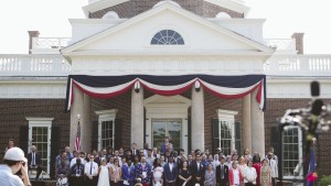 New citizens taking the Oath of Citizenship on Monticello's West Lawn