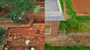 Then-and-now image of archaeology at the Garden Pavilion