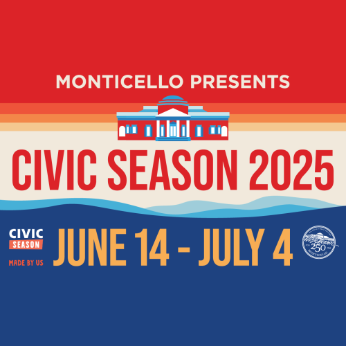 Aerial view of Monticello and Charlottesville, Virginia in snow with the Blue Ridge Mountains in the distance