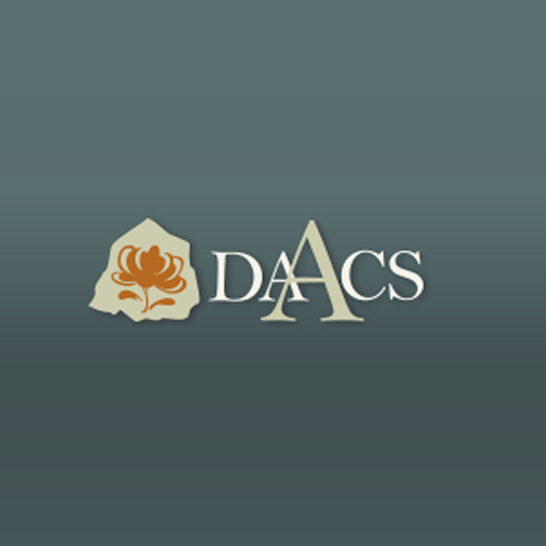 DAACS logo featuring a sherd with flower design from an artifact excavated at Monticello